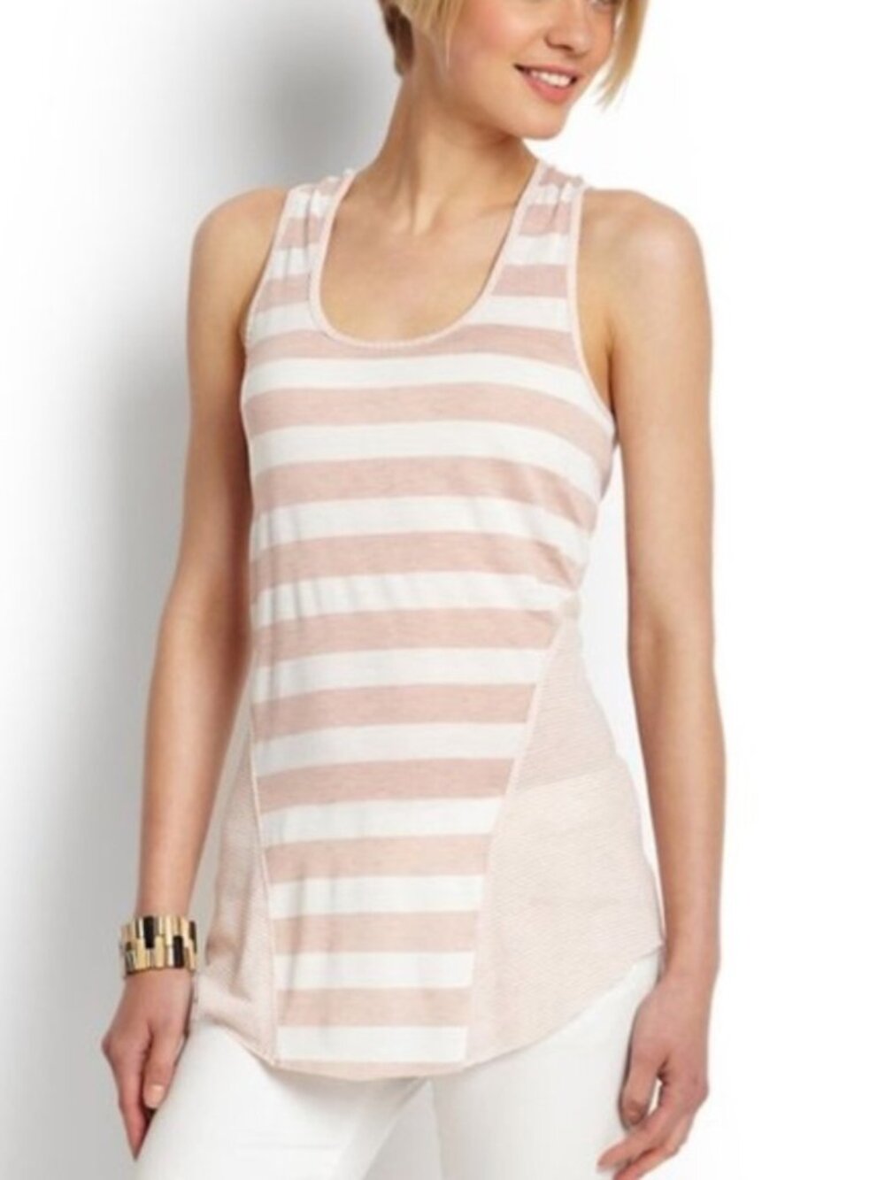 W118 by Walter Baker Peach and White Striped Tank Top Size Extra Small NEW NWT